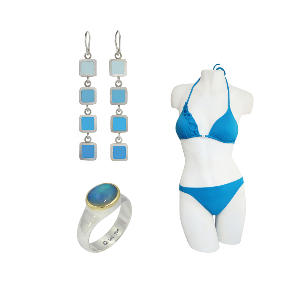 Modul-Ohrringe ”blue_note”, Opalring, curly Triangel-Bikini