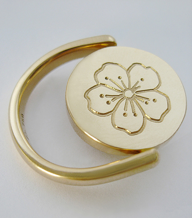 Kirschblüten-Gravur, 750 Gold, Duplex-Ring